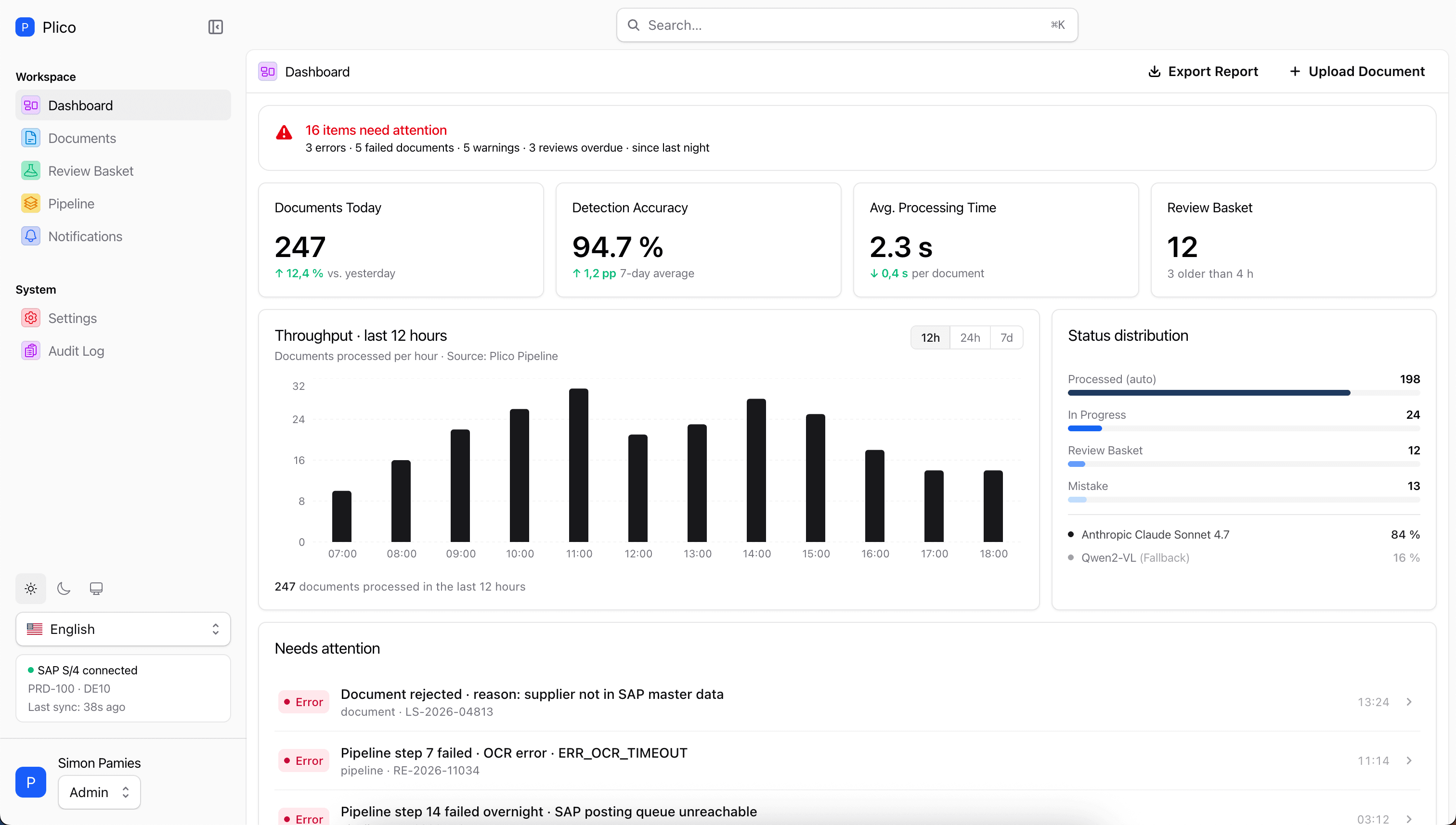 Plico AI Document Processing Dashboard